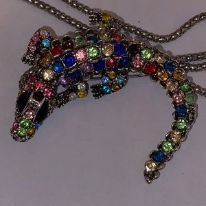 BETSEY JOHNSON Crocodile Crystal Rainbow Colored Necklace